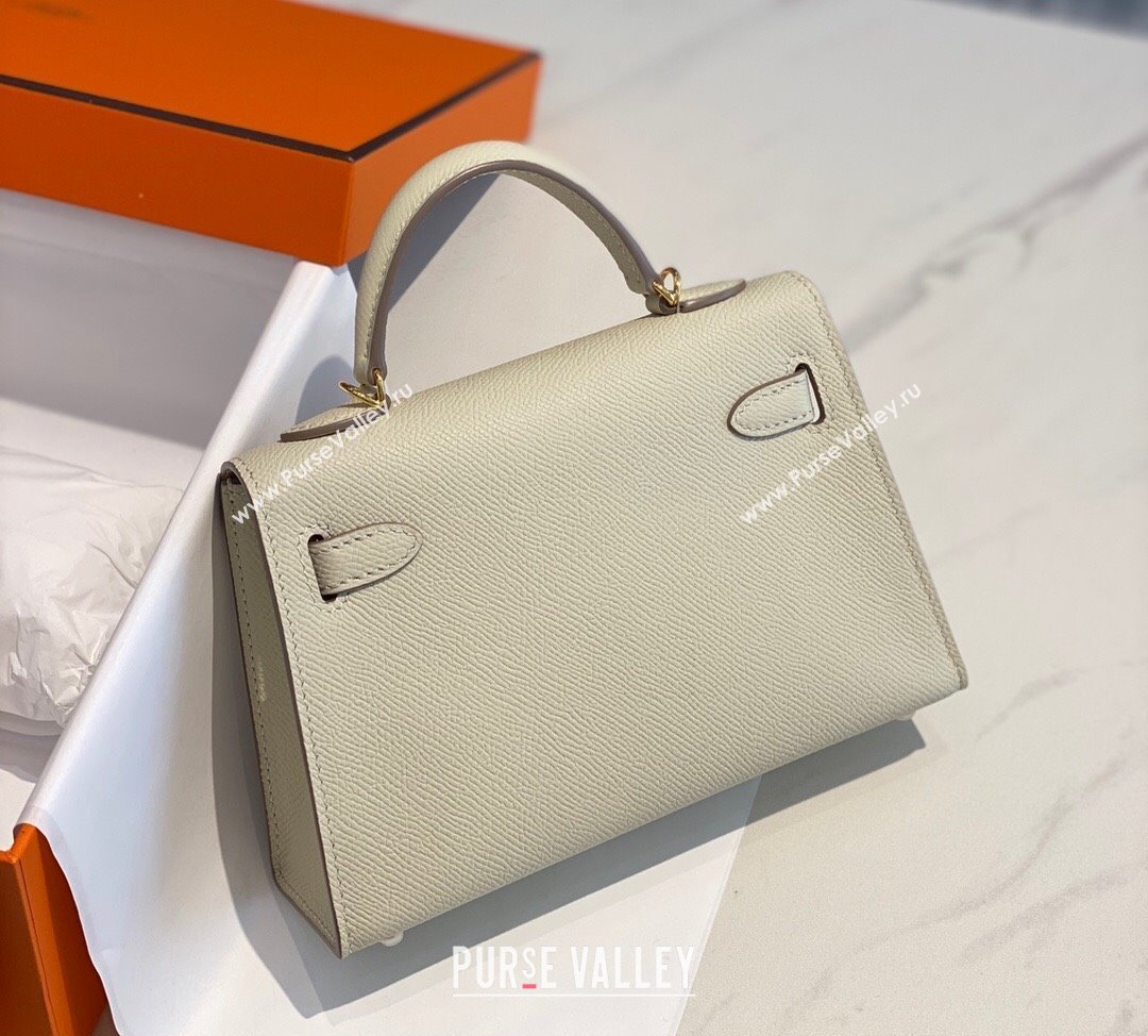 Hermes Mini Kelly II Bag 19cm in Epsom Leather Wool White/Gold 2025 0118 (FL-250118049)