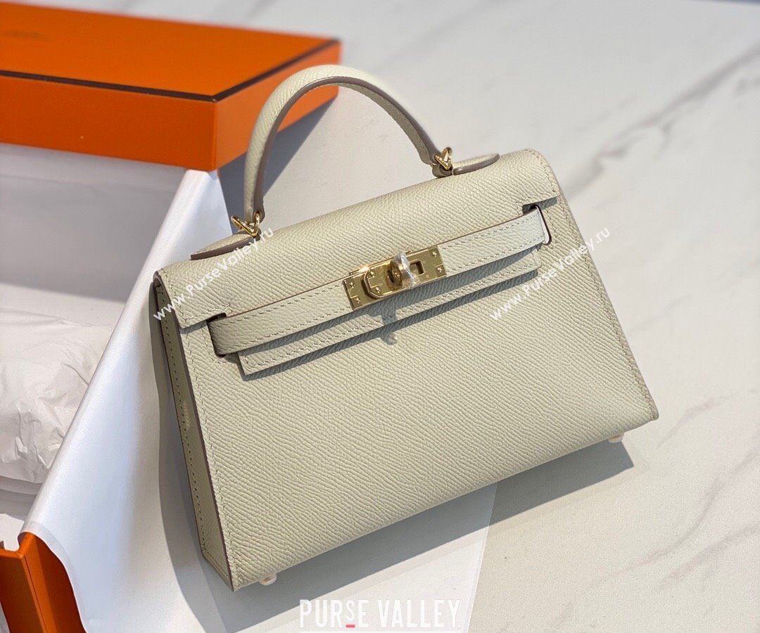 Hermes Mini Kelly II Bag 19cm in Epsom Leather Wool White/Gold 2025 0118 (FL-250118049)