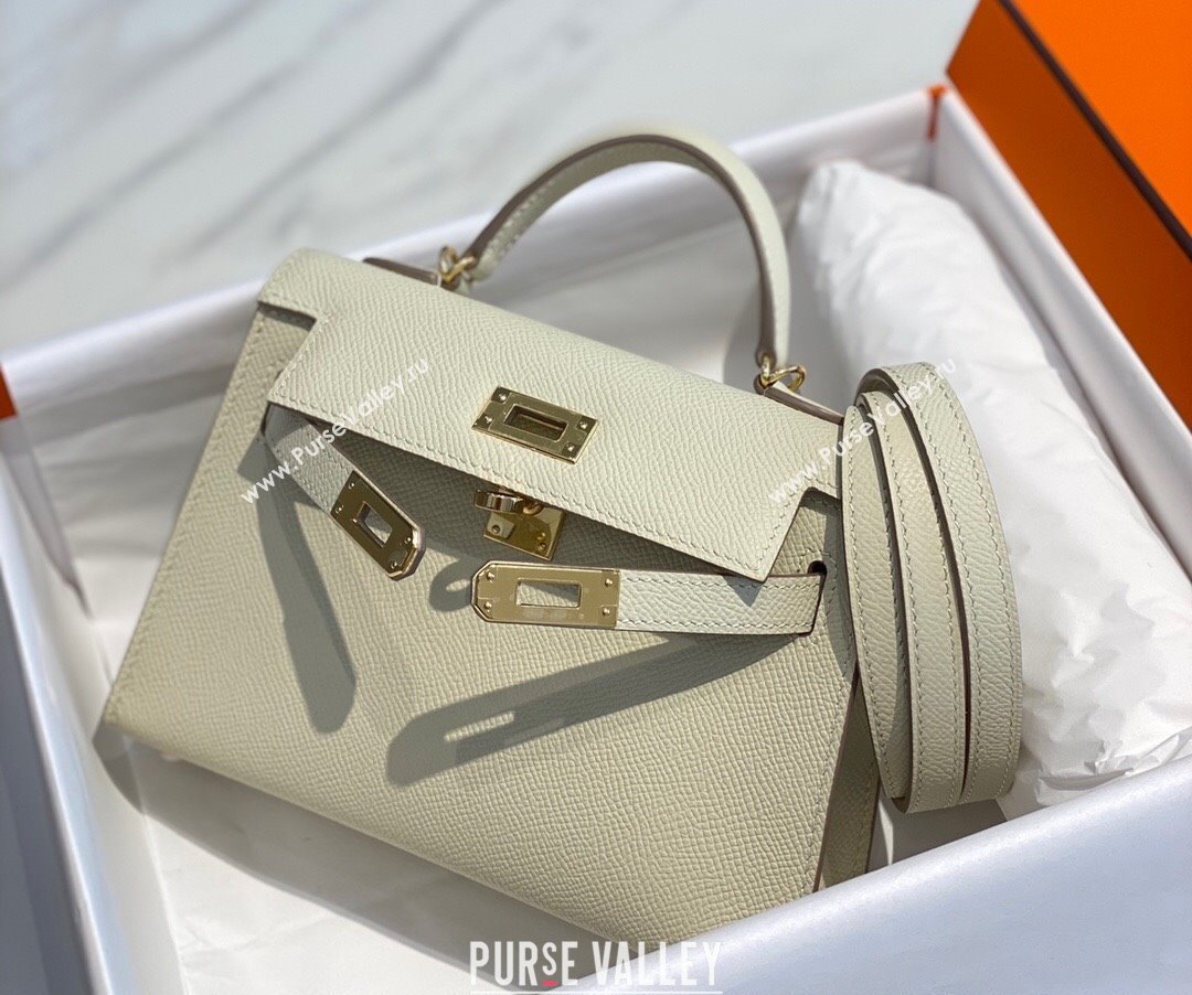 Hermes Mini Kelly II Bag 19cm in Epsom Leather Wool White/Gold 2025 0118 (FL-250118049)