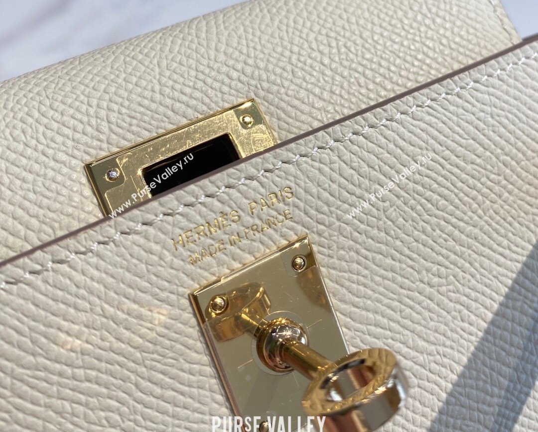 Hermes Mini Kelly II Bag 19cm in Epsom Leather Wool White/Gold 2025 0118 (FL-250118049)