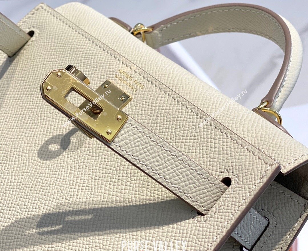 Hermes Mini Kelly II Bag 19cm in Epsom Leather Wool White/Gold 2025 0118 (FL-250118049)