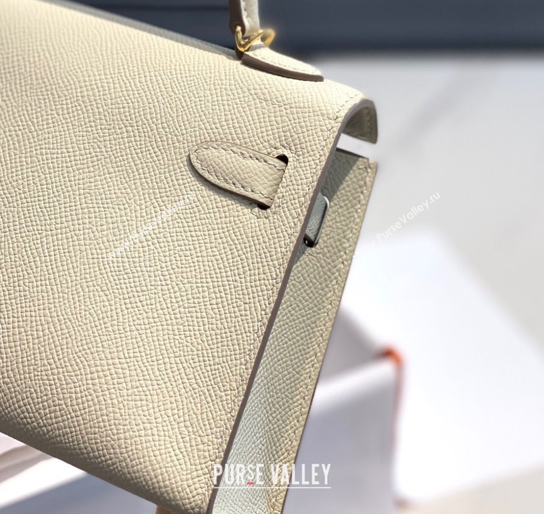 Hermes Mini Kelly II Bag 19cm in Epsom Leather Wool White/Gold 2025 0118 (FL-250118049)