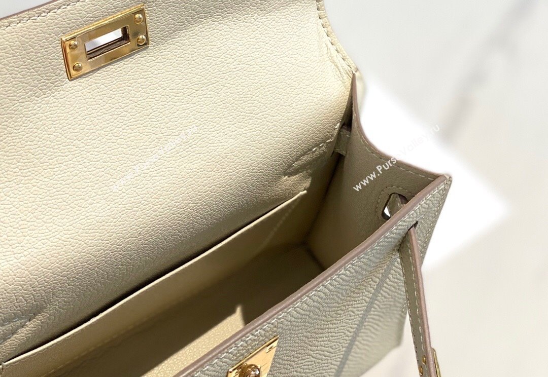 Hermes Mini Kelly II Bag 19cm in Epsom Leather Wool White/Gold 2025 0118 (FL-250118049)