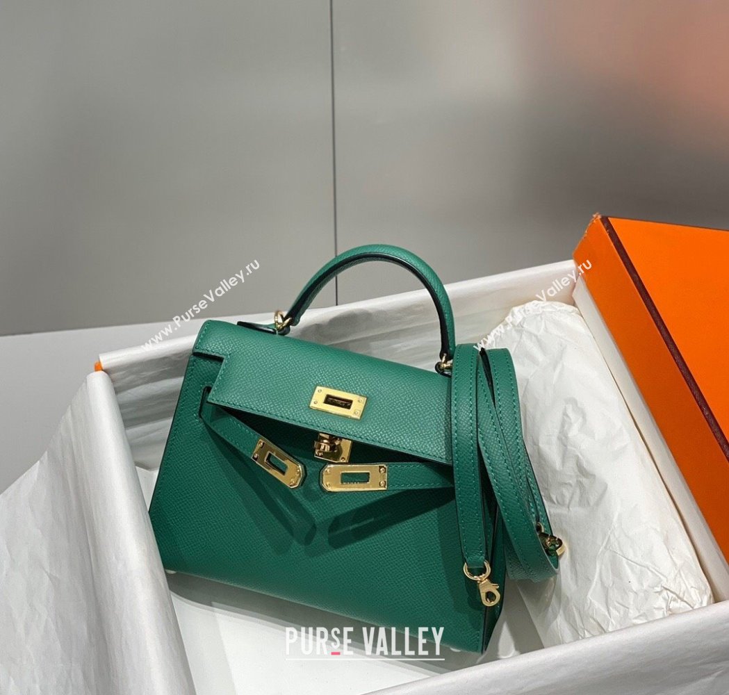 Hermes Mini Kelly II Bag 19cm in Epsom Leather Emerald Green 2025 0118 (FL-250118050)