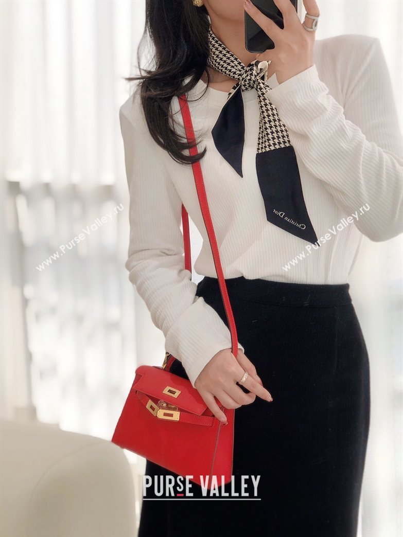 Hermes Mini Kelly II Bag 19cm in Epsom Leather Chinese Red 2025 0118 (FL-250118051)