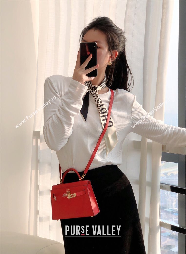 Hermes Mini Kelly II Bag 19cm in Epsom Leather Chinese Red 2025 0118 (FL-250118051)