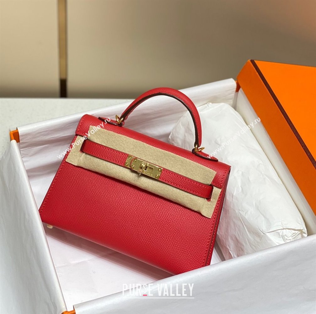 Hermes Mini Kelly II Bag 19cm in Epsom Leather Chinese Red 2025 0118 (FL-250118051)