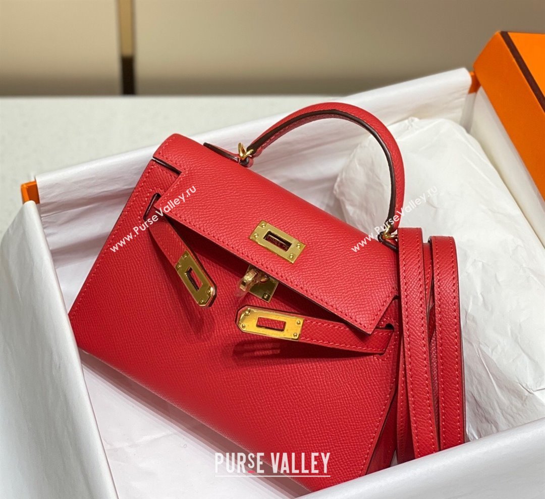 Hermes Mini Kelly II Bag 19cm in Epsom Leather Chinese Red 2025 0118 (FL-250118051)