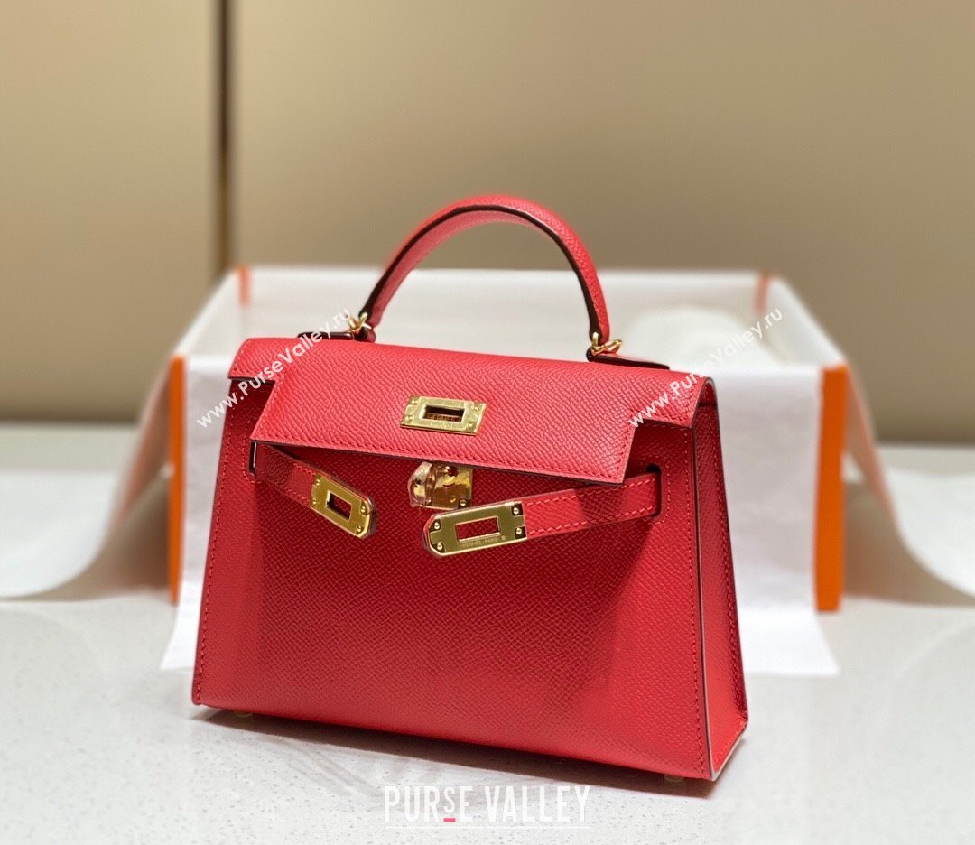 Hermes Mini Kelly II Bag 19cm in Epsom Leather Chinese Red 2025 0118 (FL-250118051)