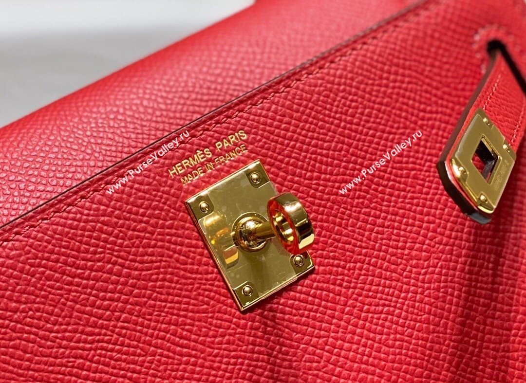 Hermes Mini Kelly II Bag 19cm in Epsom Leather Chinese Red 2025 0118 (FL-250118051)
