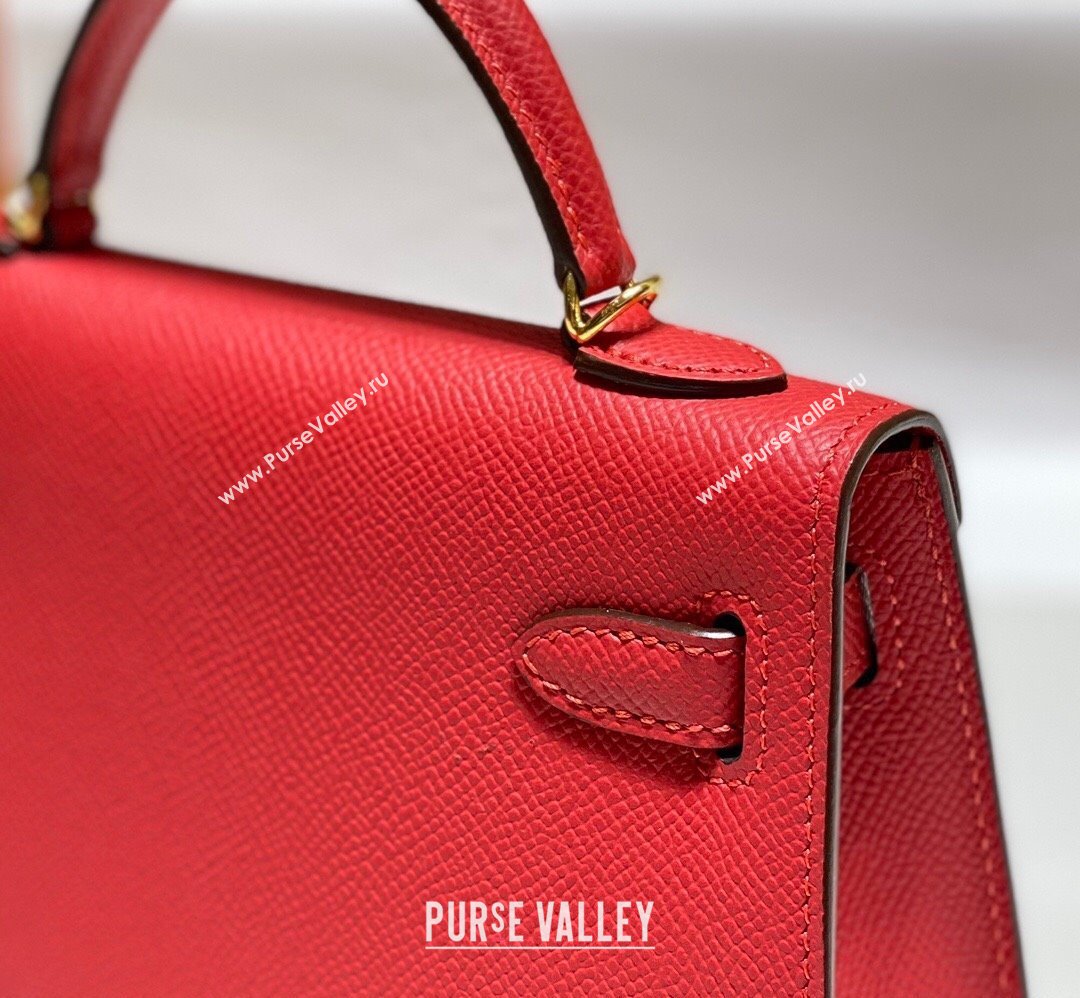 Hermes Mini Kelly II Bag 19cm in Epsom Leather Chinese Red 2025 0118 (FL-250118051)