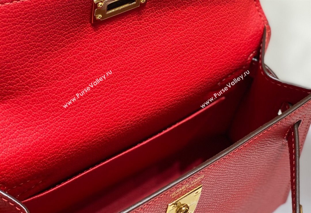 Hermes Mini Kelly II Bag 19cm in Epsom Leather Chinese Red 2025 0118 (FL-250118051)