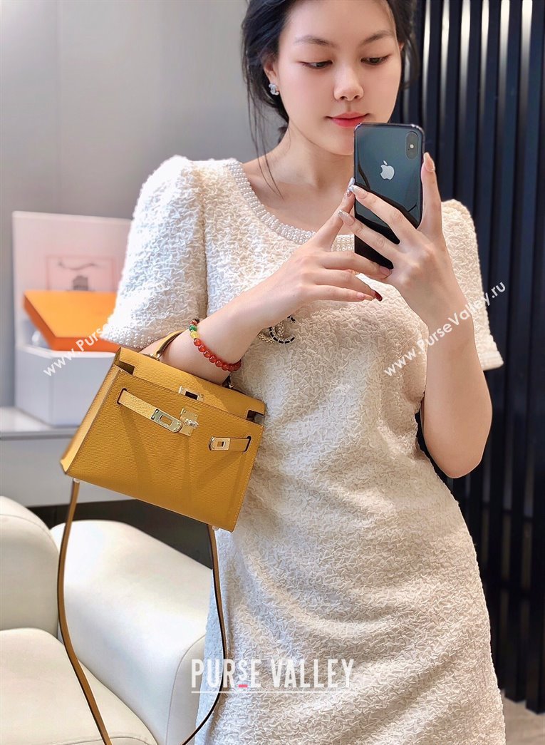 Hermes Mini Kelly II Bag 19cm in Epsom Leather Amber Yellow 2025 0118 (FL-250118055)