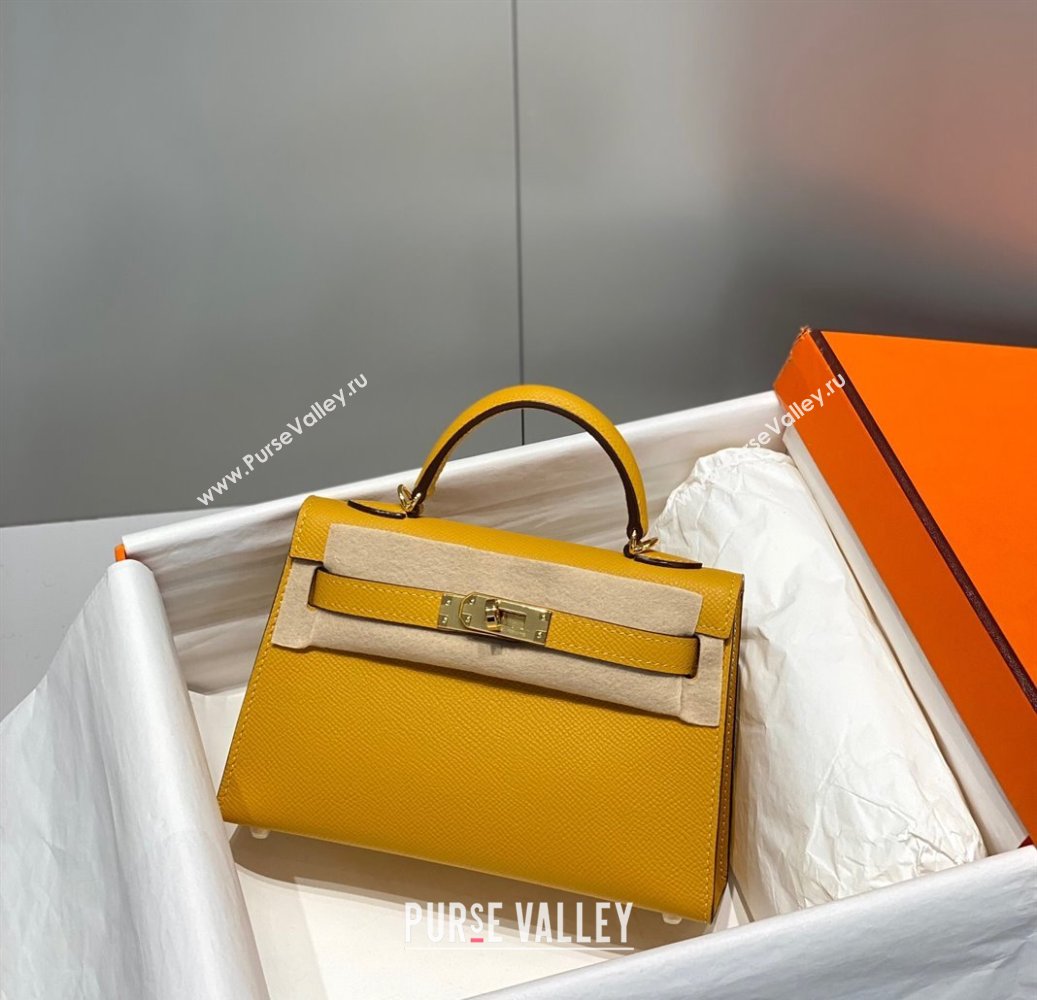 Hermes Mini Kelly II Bag 19cm in Epsom Leather Amber Yellow 2025 0118 (FL-250118055)