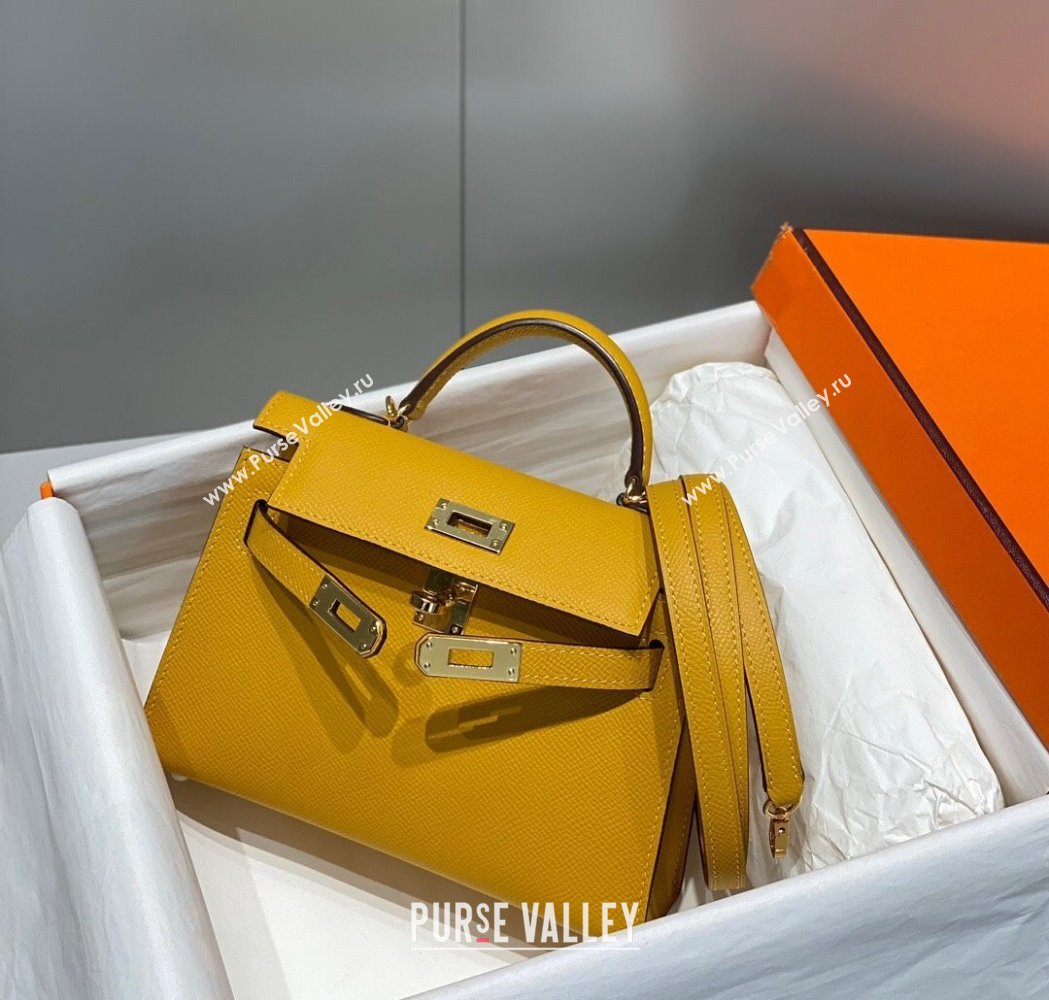 Hermes Mini Kelly II Bag 19cm in Epsom Leather Amber Yellow 2025 0118 (FL-250118055)