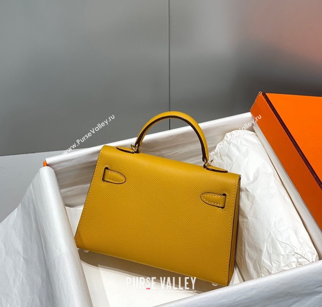 Hermes Mini Kelly II Bag 19cm in Epsom Leather Amber Yellow 2025 0118 (FL-250118055)