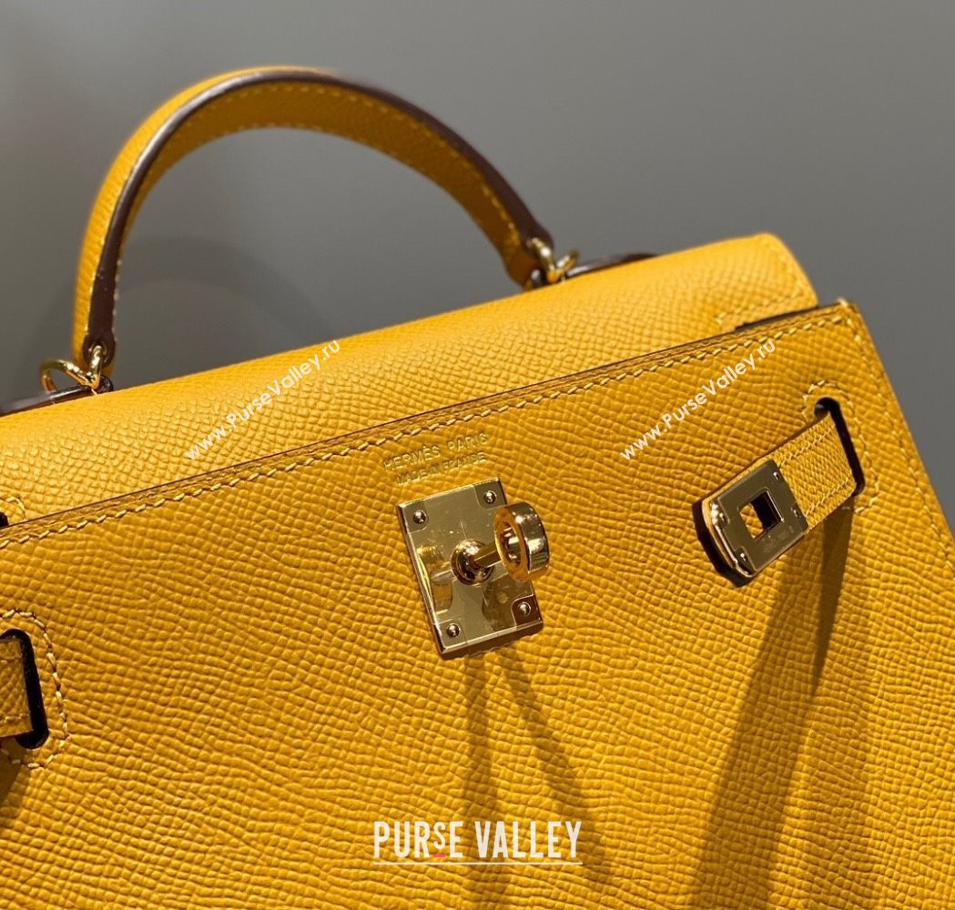 Hermes Mini Kelly II Bag 19cm in Epsom Leather Amber Yellow 2025 0118 (FL-250118055)