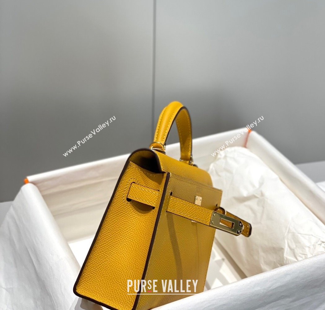 Hermes Mini Kelly II Bag 19cm in Epsom Leather Amber Yellow 2025 0118 (FL-250118055)