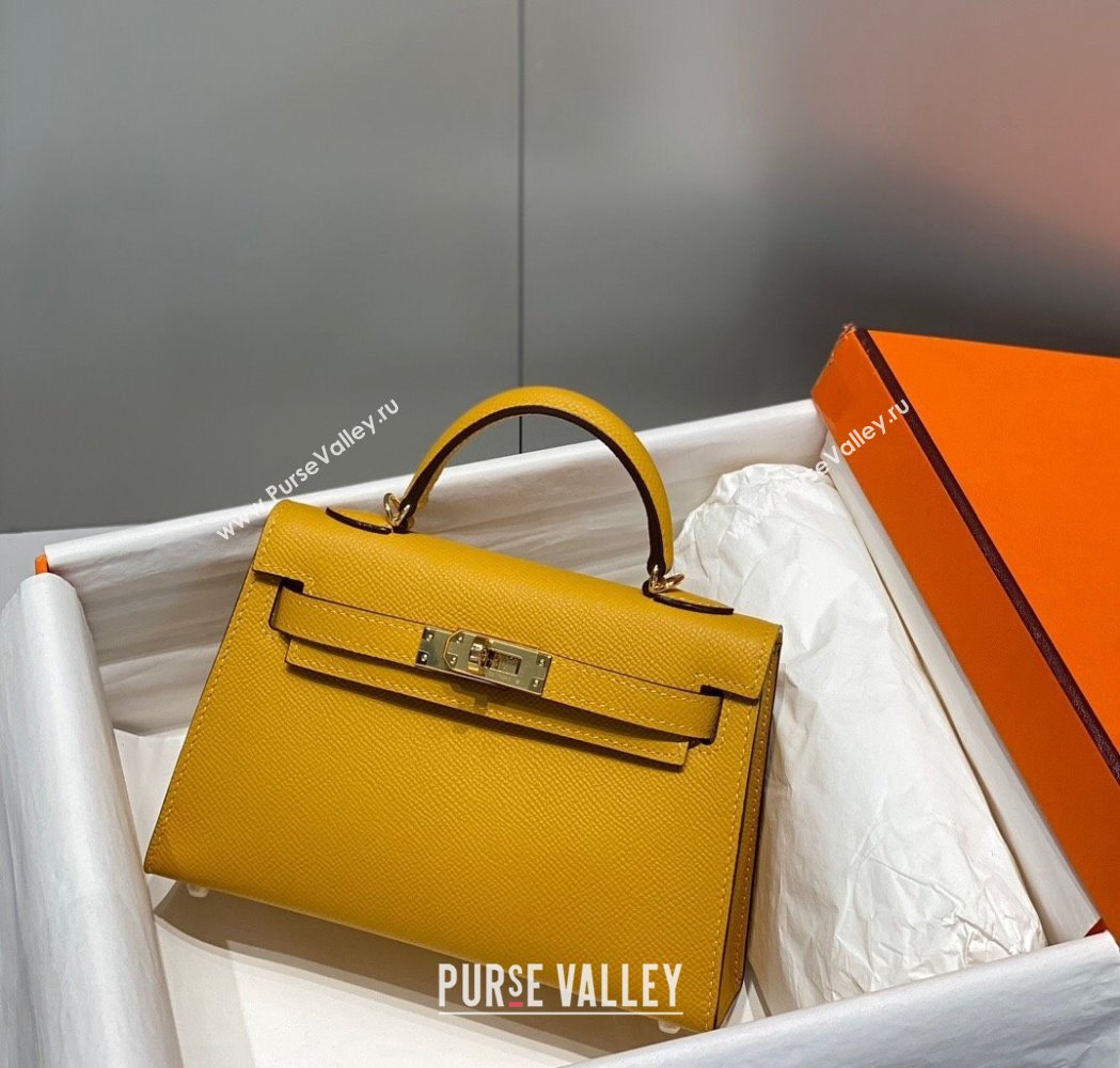 Hermes Mini Kelly II Bag 19cm in Epsom Leather Amber Yellow 2025 0118 (FL-250118055)