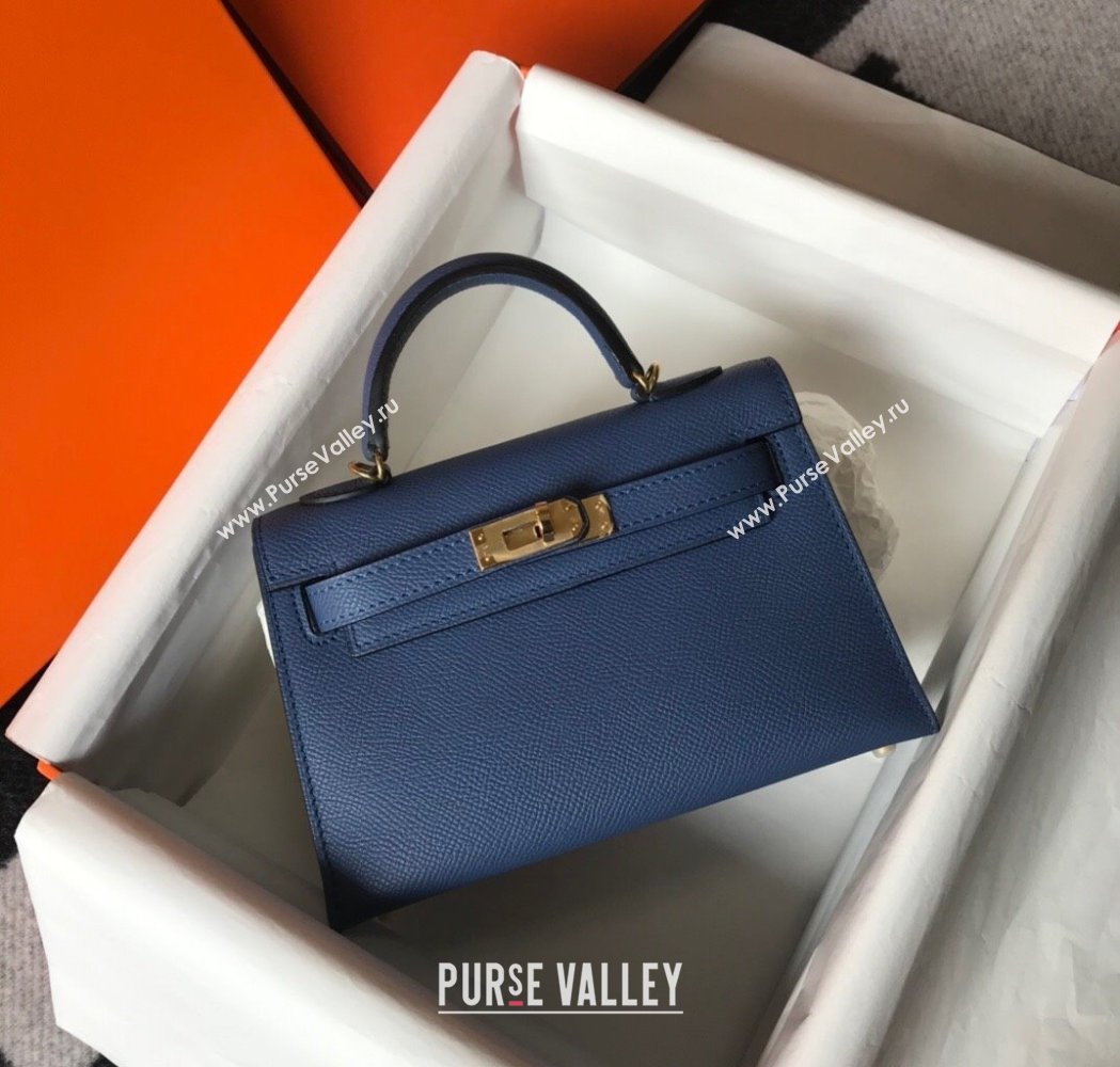 Hermes Mini Kelly II Bag 19cm in Epsom Leather Agate Blue 2025 0118 (FL-250118059)