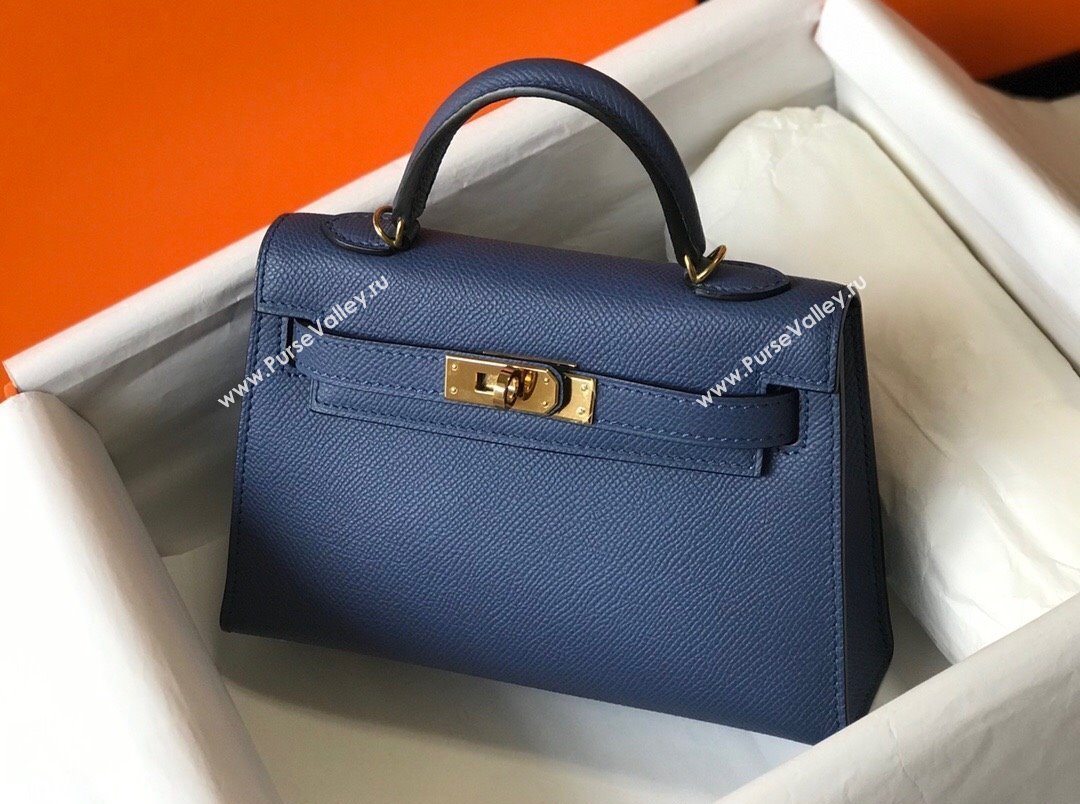 Hermes Mini Kelly II Bag 19cm in Epsom Leather Agate Blue 2025 0118 (FL-250118059)
