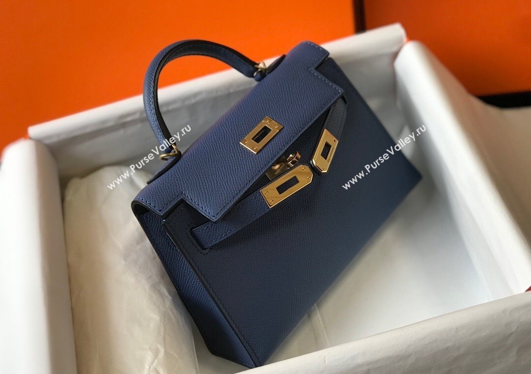 Hermes Mini Kelly II Bag 19cm in Epsom Leather Agate Blue 2025 0118 (FL-250118059)