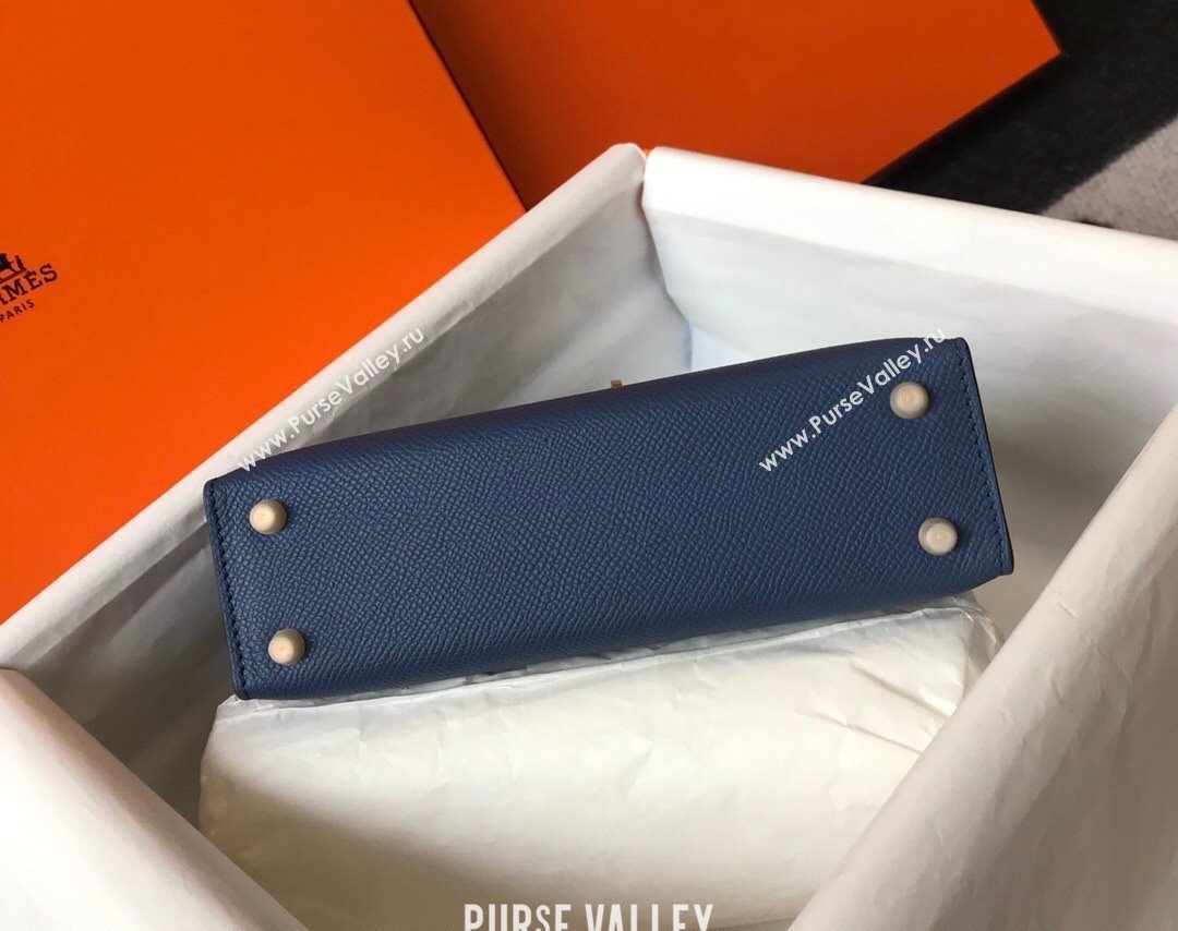 Hermes Mini Kelly II Bag 19cm in Epsom Leather Agate Blue 2025 0118 (FL-250118059)