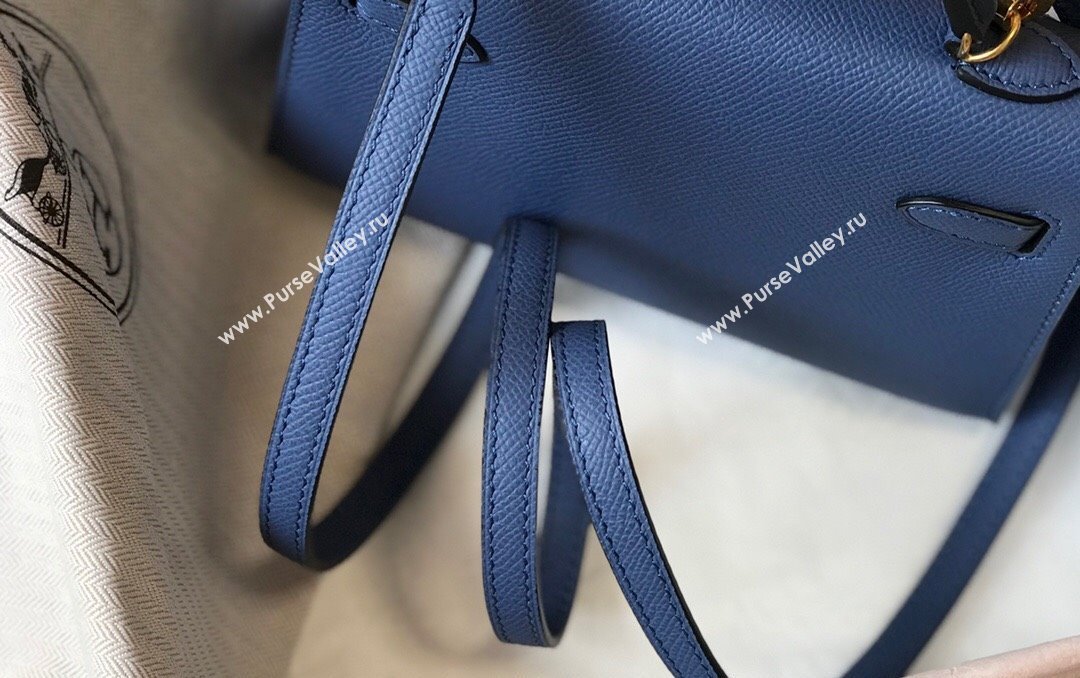 Hermes Mini Kelly II Bag 19cm in Epsom Leather Agate Blue 2025 0118 (FL-250118059)