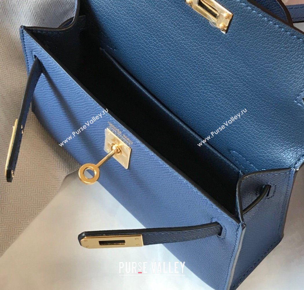 Hermes Mini Kelly II Bag 19cm in Epsom Leather Agate Blue 2025 0118 (FL-250118059)