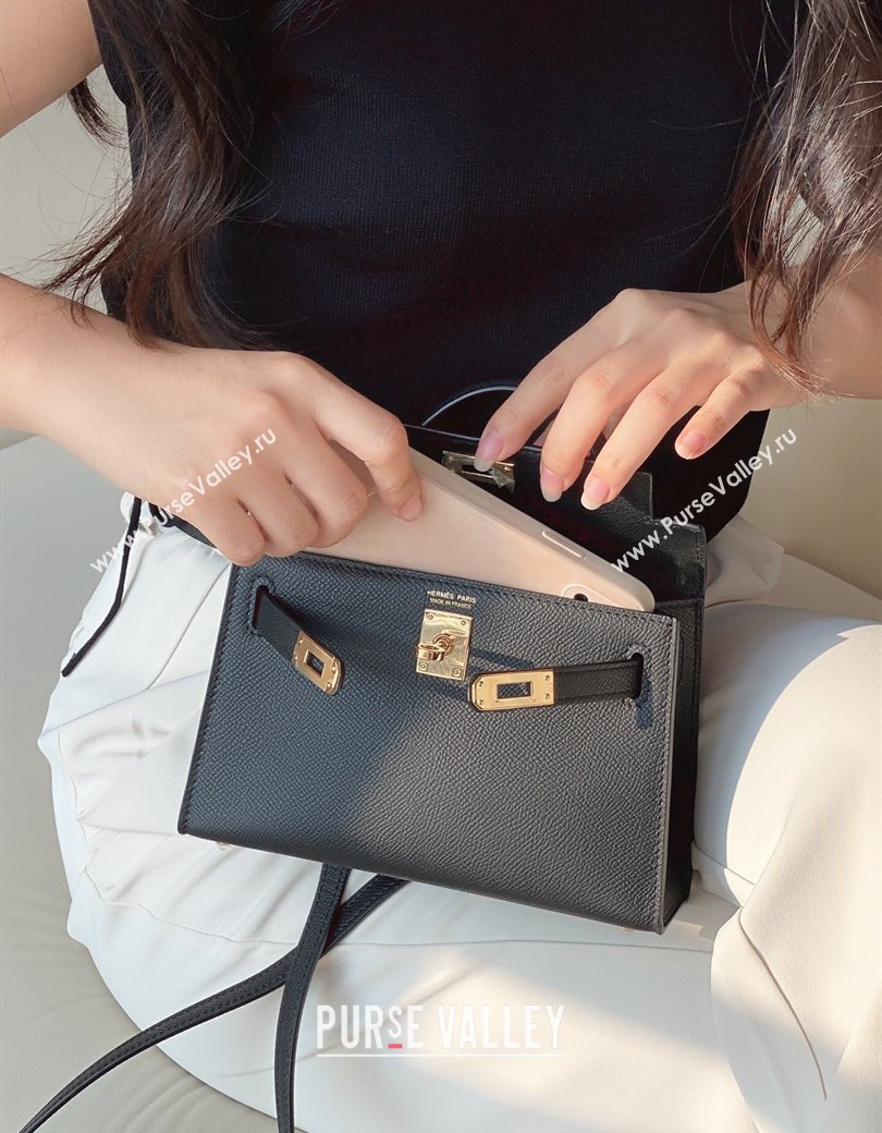 Hermes Mini Kelly II Bag 19cm in Epsom Leather Black/Gold 2025 0118 (FL-250118060)
