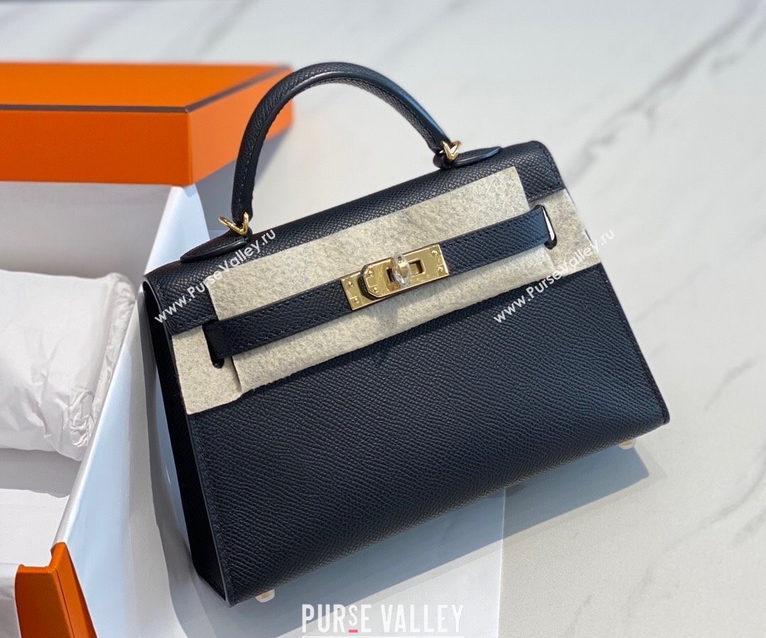 Hermes Mini Kelly II Bag 19cm in Epsom Leather Black/Gold 2025 0118 (FL-250118060)