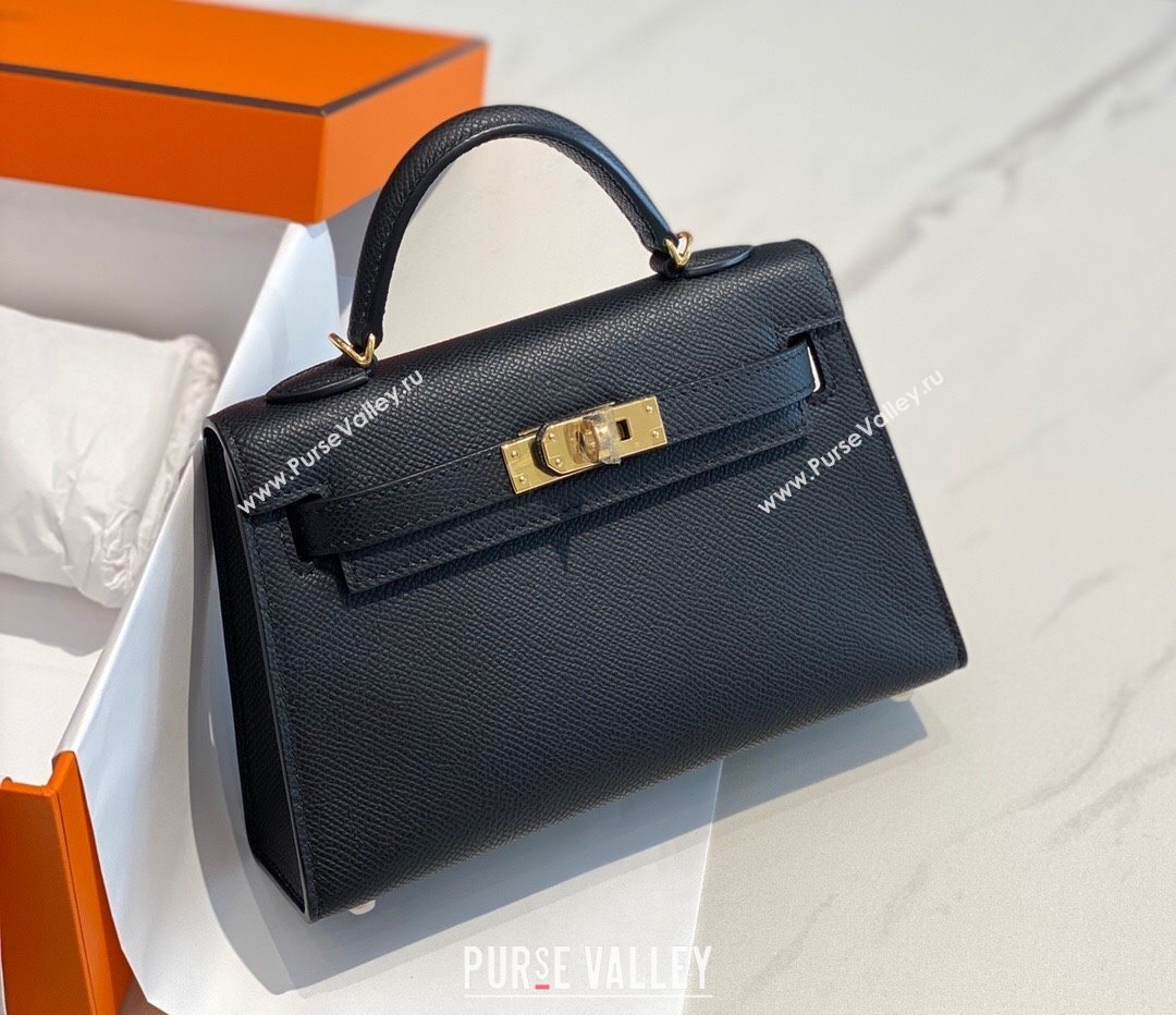 Hermes Mini Kelly II Bag 19cm in Epsom Leather Black/Gold 2025 0118 (FL-250118060)