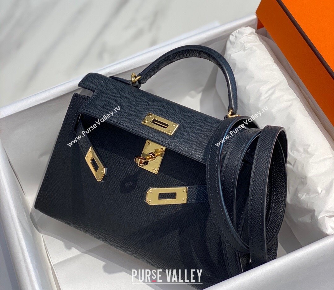 Hermes Mini Kelly II Bag 19cm in Epsom Leather Black/Gold 2025 0118 (FL-250118060)