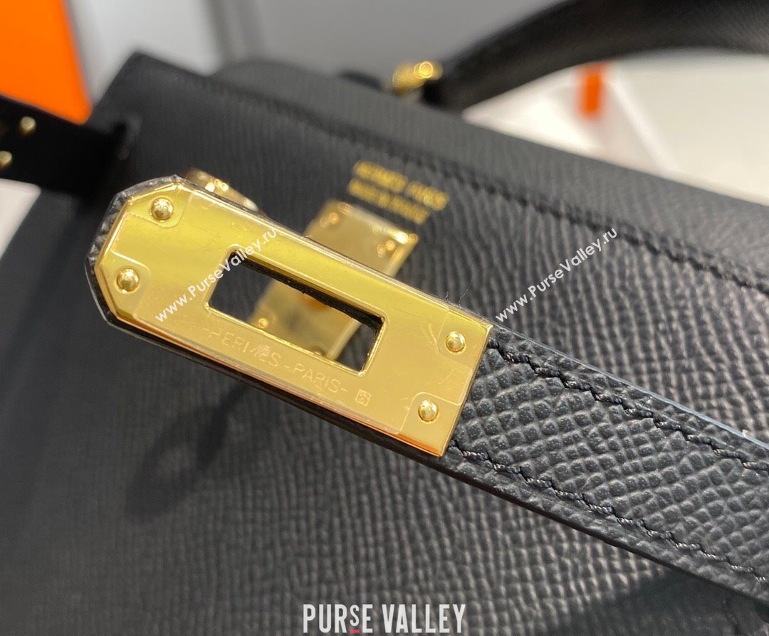 Hermes Mini Kelly II Bag 19cm in Epsom Leather Black/Gold 2025 0118 (FL-250118060)
