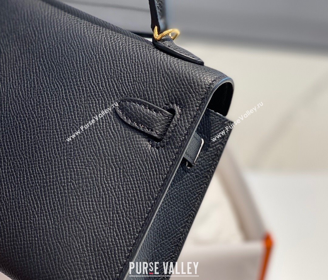 Hermes Mini Kelly II Bag 19cm in Epsom Leather Black/Gold 2025 0118 (FL-250118060)