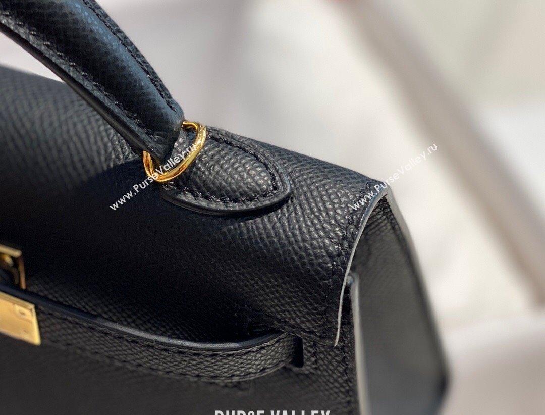 Hermes Mini Kelly II Bag 19cm in Epsom Leather Black/Gold 2025 0118 (FL-250118060)