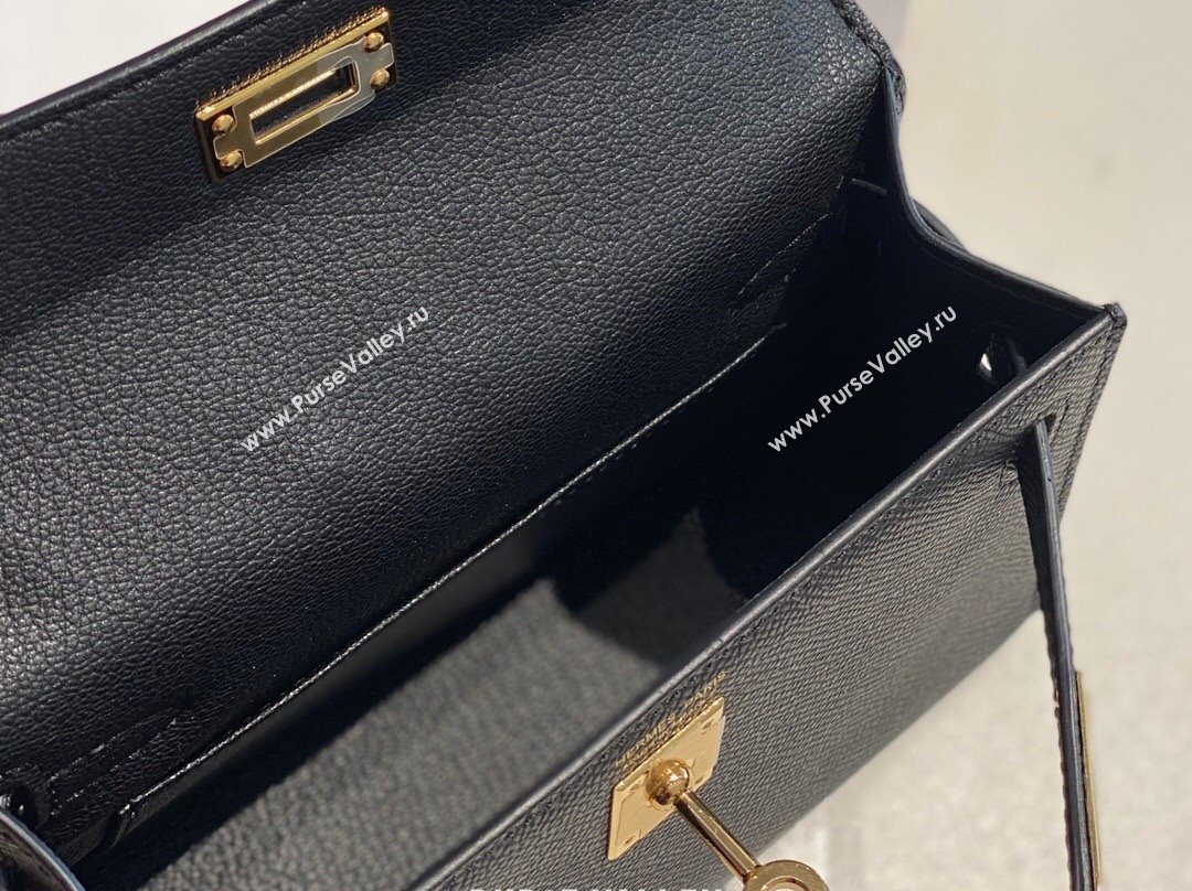 Hermes Mini Kelly II Bag 19cm in Epsom Leather Black/Gold 2025 0118 (FL-250118060)