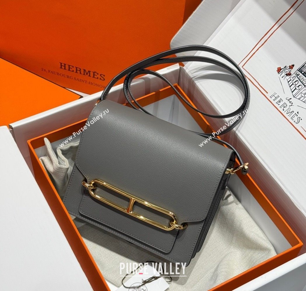 Hermes Roulis Mini Bag 18cm in Evercolor Leather Tin Grey 2025 0118 (FL-250118001)