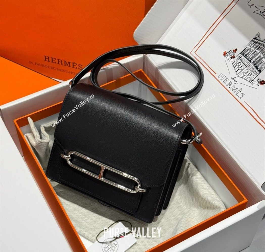 Hermes Roulis Mini Bag 18cm in Evercolor Leather Black/Silver 2025 0118 (FL-250118008)