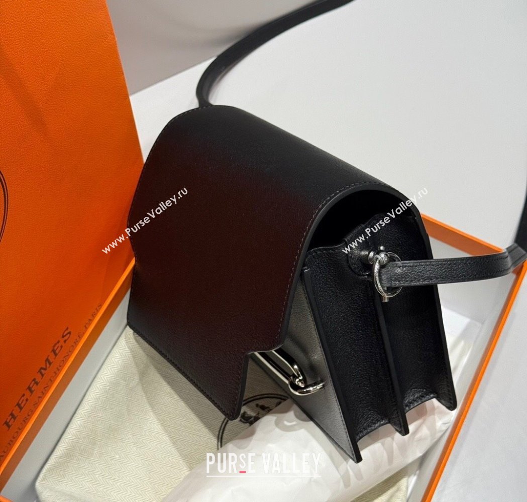 Hermes Roulis Mini Bag 18cm in Evercolor Leather Black/Silver 2025 0118 (FL-250118008)