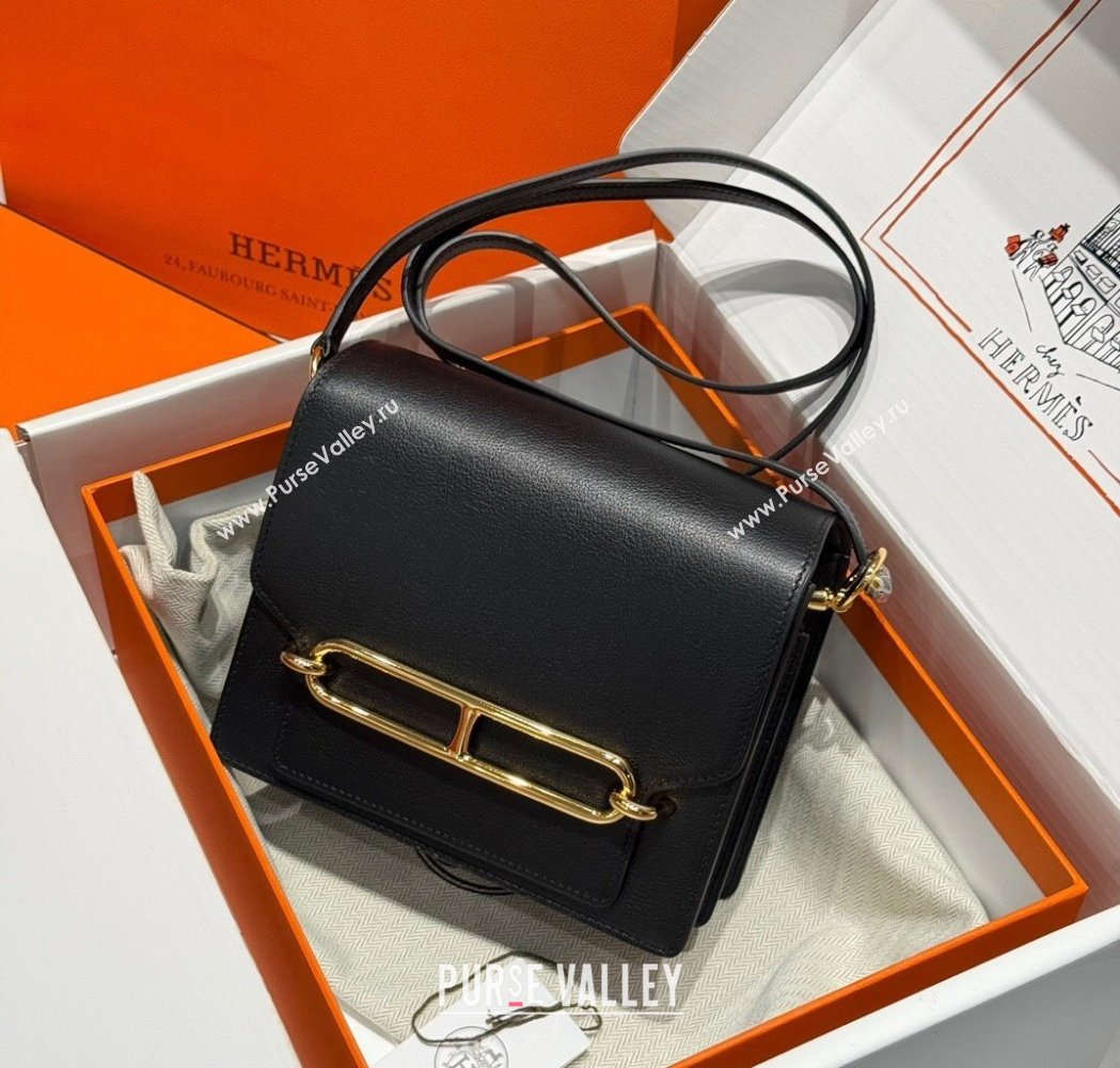 Hermes Roulis Mini Bag 18cm in Evercolor Leather Black/Gold 2025 0118 (FL-250118009)