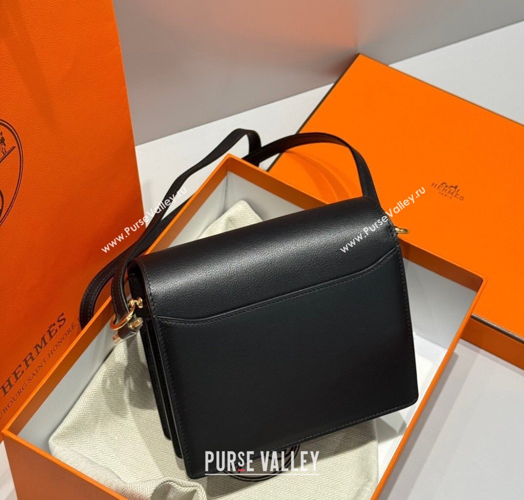 Hermes Roulis Mini Bag 18cm in Evercolor Leather Black/Gold 2025 0118 (FL-250118009)