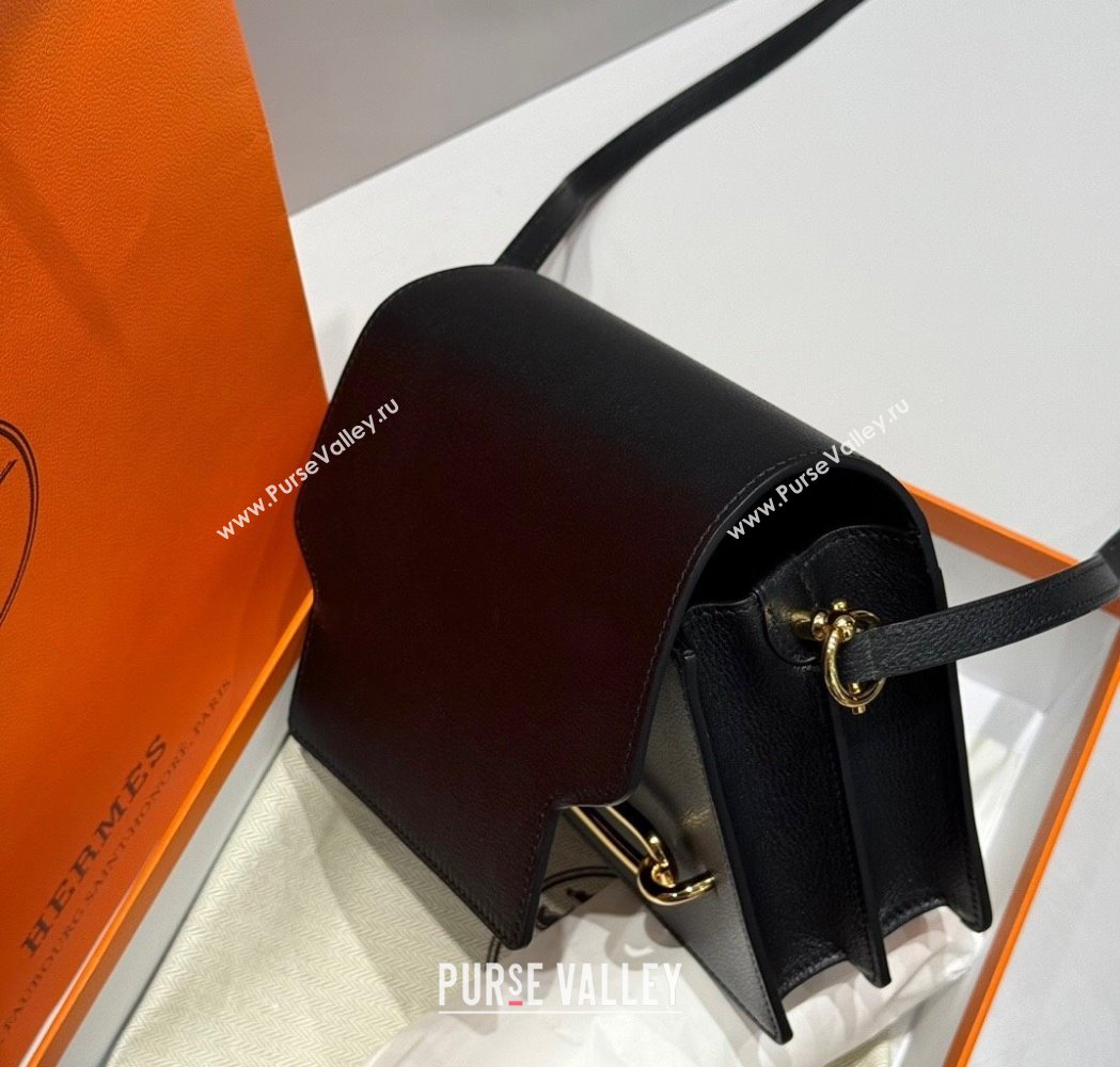 Hermes Roulis Mini Bag 18cm in Evercolor Leather Black/Gold 2025 0118 (FL-250118009)