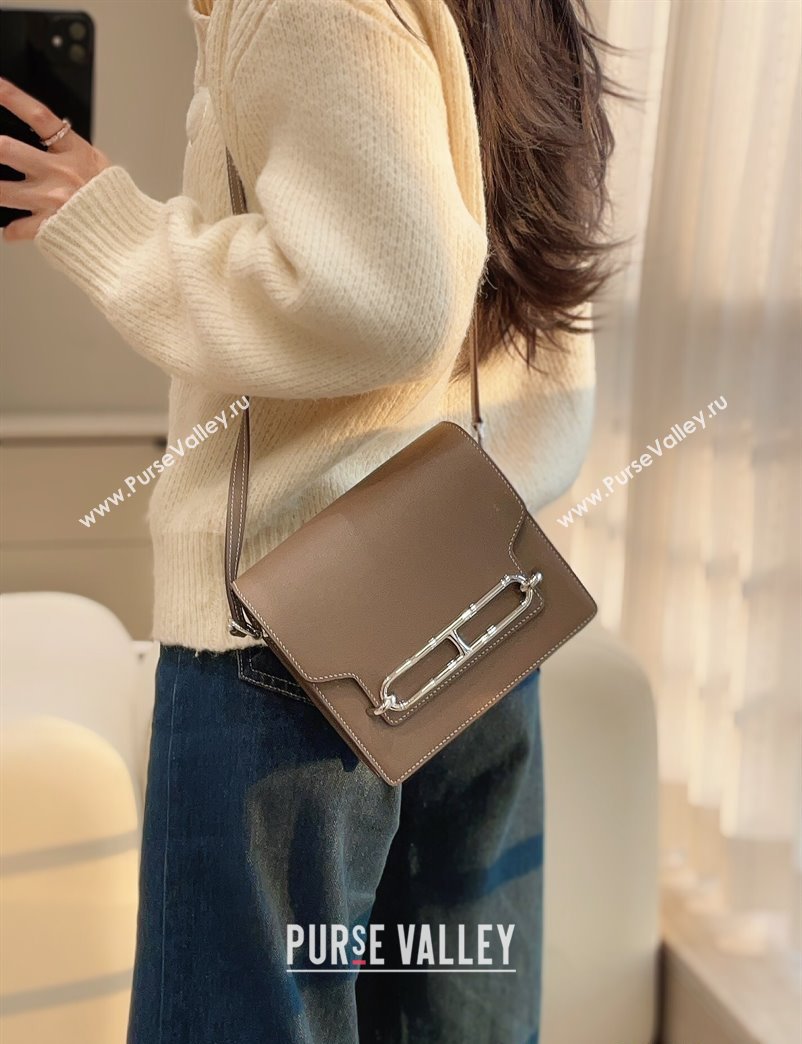 Hermes Roulis Mini Bag 18cm in Evercolor Leather Elephant Grey/Silver 2025 0118 (FL-250118012)