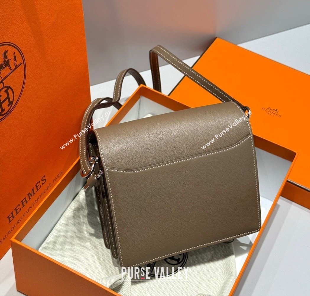 Hermes Roulis Mini Bag 18cm in Evercolor Leather Elephant Grey/Silver 2025 0118 (FL-250118012)