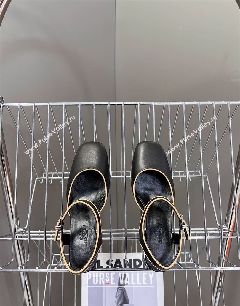 Hermes Kamilla Open Back Pumps 6cm in Calfskin Black 2025 (MD-250226107)