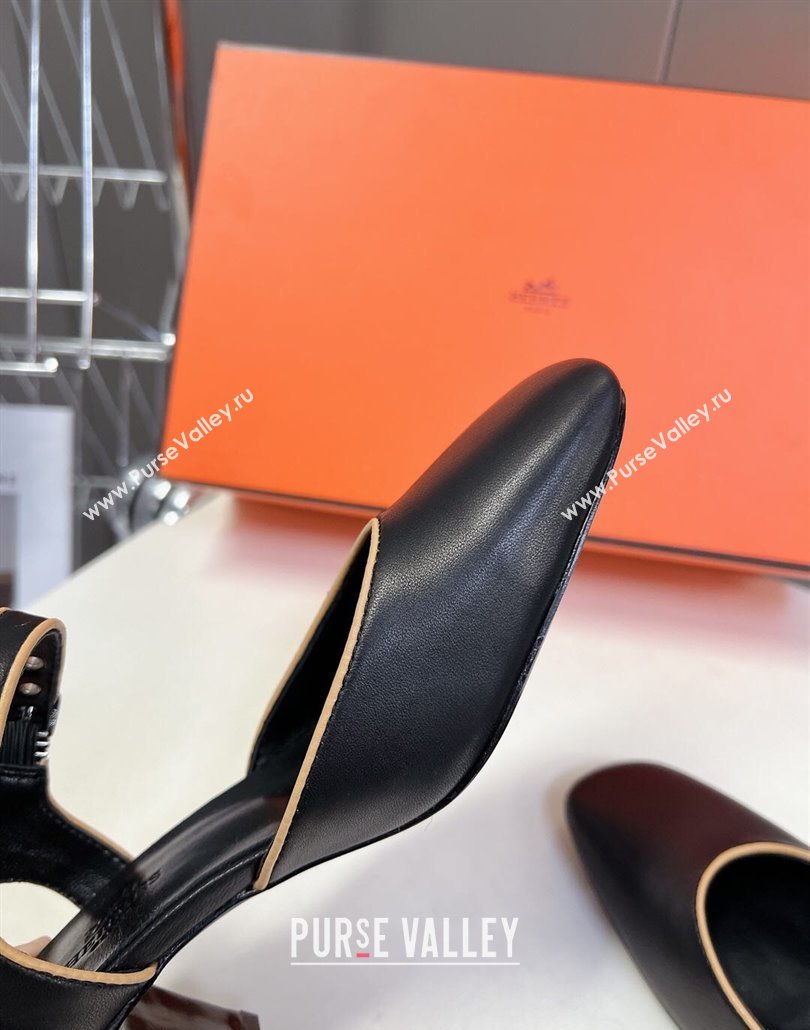 Hermes Kamilla Open Back Pumps 6cm in Calfskin Black 2025 (MD-250226107)