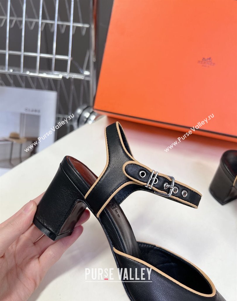 Hermes Kamilla Open Back Pumps 6cm in Calfskin Black 2025 (MD-250226107)