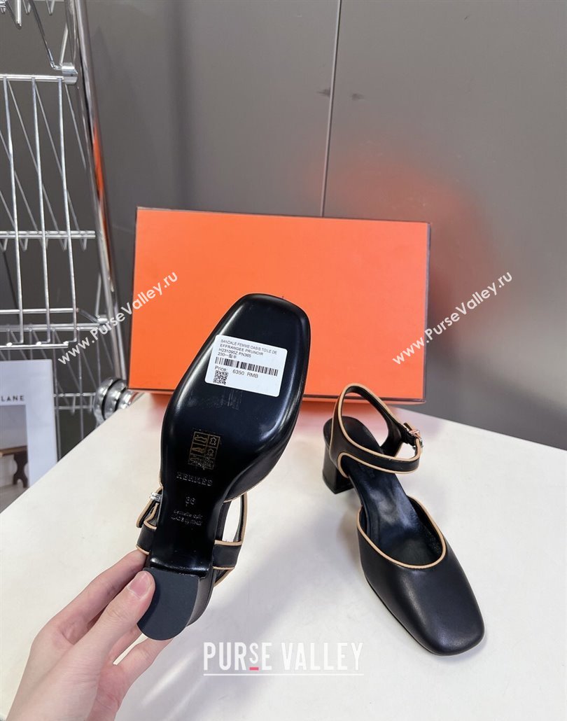 Hermes Kamilla Open Back Pumps 6cm in Calfskin Black 2025 (MD-250226107)