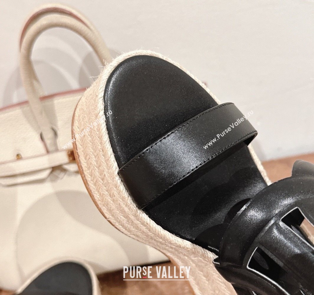 Hermes Ithea 30 Espadrille Platform Slides Sandal 8cm in Nappa Leather Black Upper 2025 (MD-250226112)
